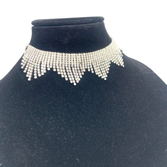 Pave Crystal Cuff Chandelier Necklace Silver & Rhinestones 12.5"L + 3" - Picture 2 of 5